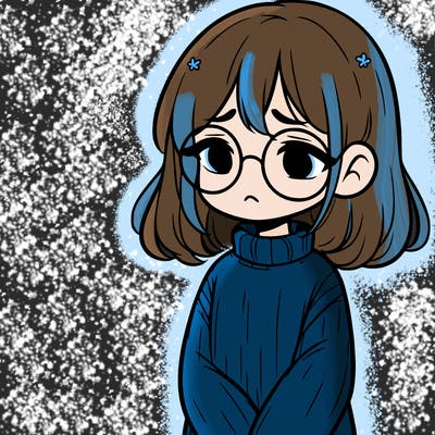 sad girl with glasses in a sweater