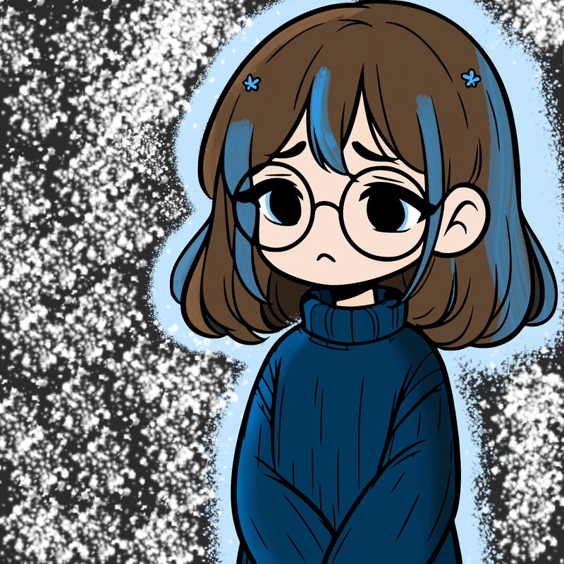 sad girl with glasses in a sweater