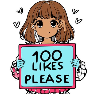 a girl holding a sign saying 100 likes please