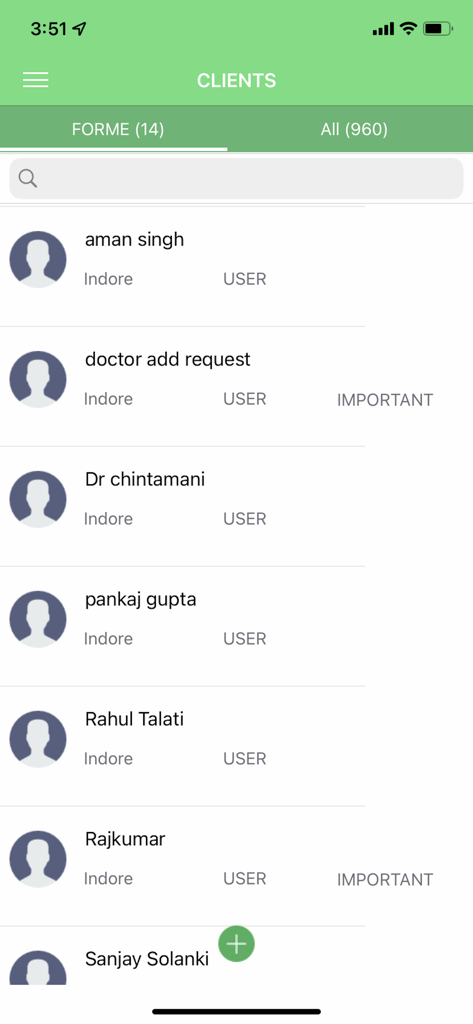 Sefmed Pharma - Sefmed Pharma app screen displaying a searchable list of doctors and clients for pharmaceutical sales representatives.