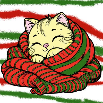 realistic cozy cat in a blanket