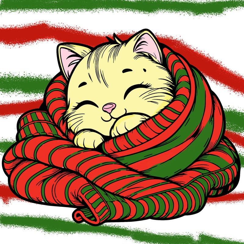 realistic cozy cat in a blanket