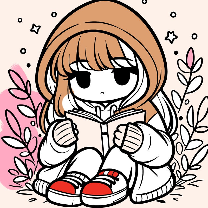girl in oversized hoodie reading a book