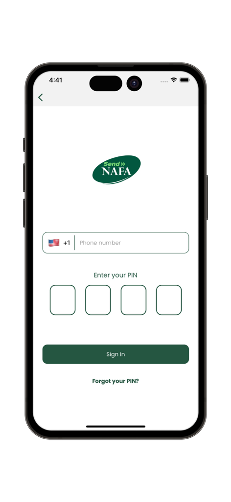 SIKACASH+ - SIKACASH plus app sign in screen with phone number and pin fields