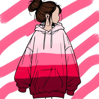 realistic girl with a oversized sweatshirt on and a bun