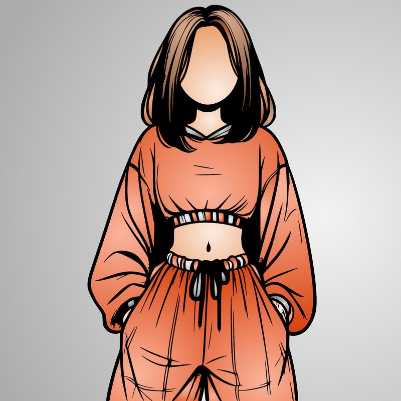 realistic girl faceless with baggy pants and a crop top