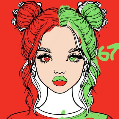 realistic girl with two buns in hair and lips