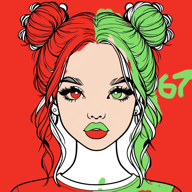 realistic girl with two buns in hair and lips