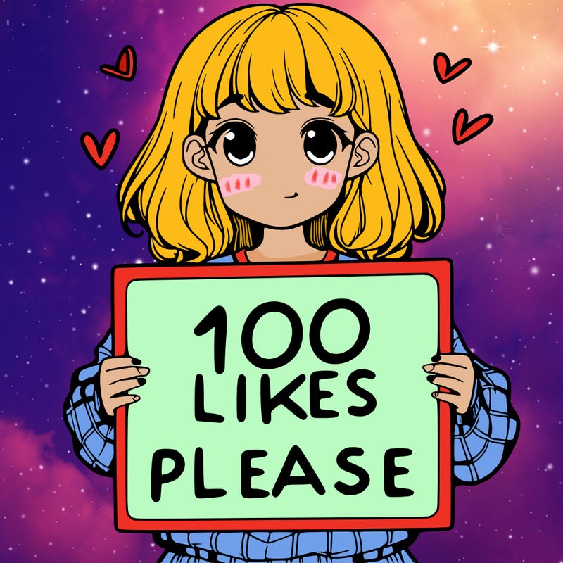 a girl holding a sign saying 100 likes please
