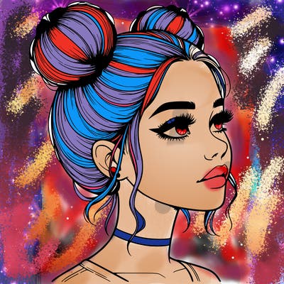 realistic girl with buns on the top of her head