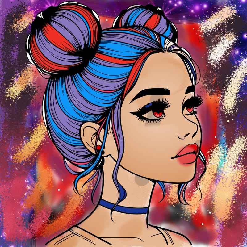 realistic girl with buns on the top of her head