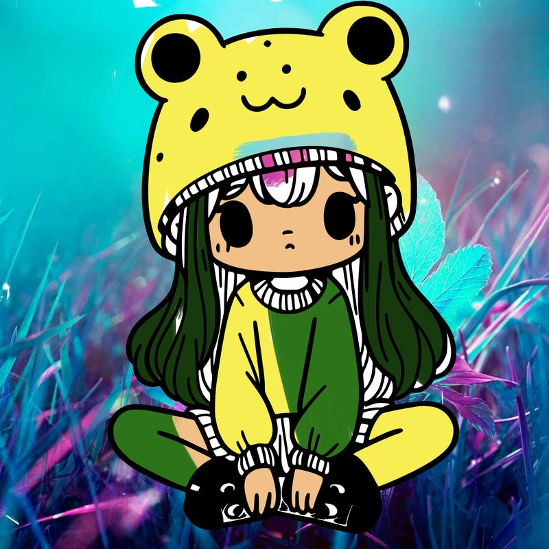 a girl wearing a frog hat and some frog socks