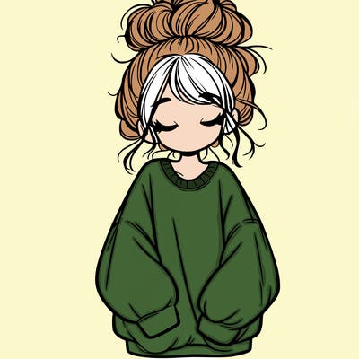 girl with baggy sweatshirt and messy bun