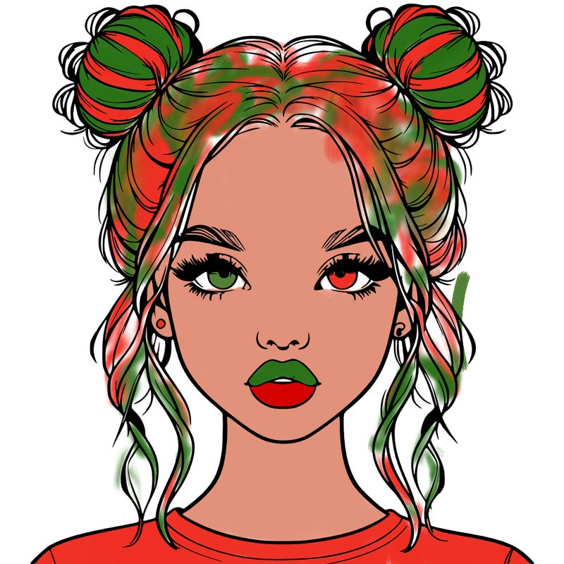 realistic girl with two buns in hair and lips