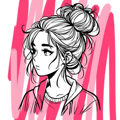 realistic teenage girl with a messy bun