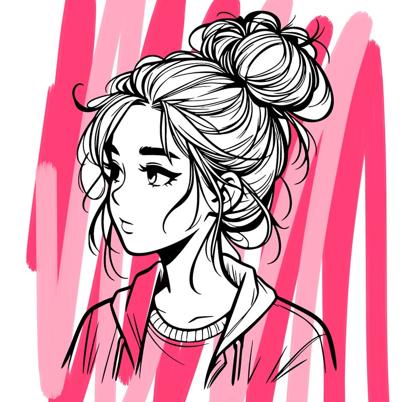 realistic teenage girl with a messy bun