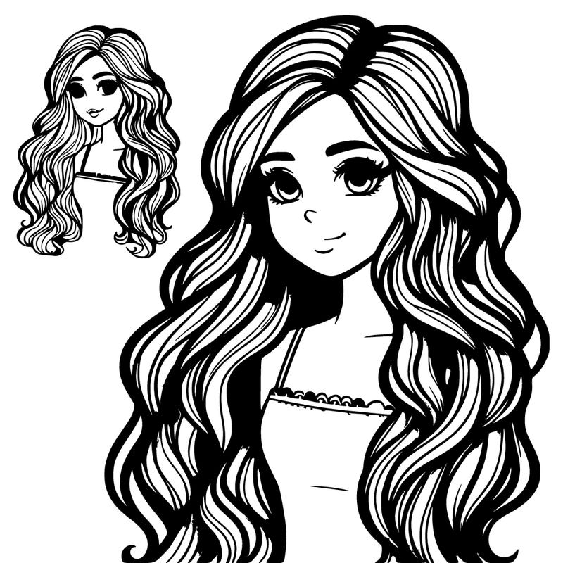 realistic girl with long wavy hair