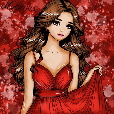 realistic girl in flowy silky prom dress