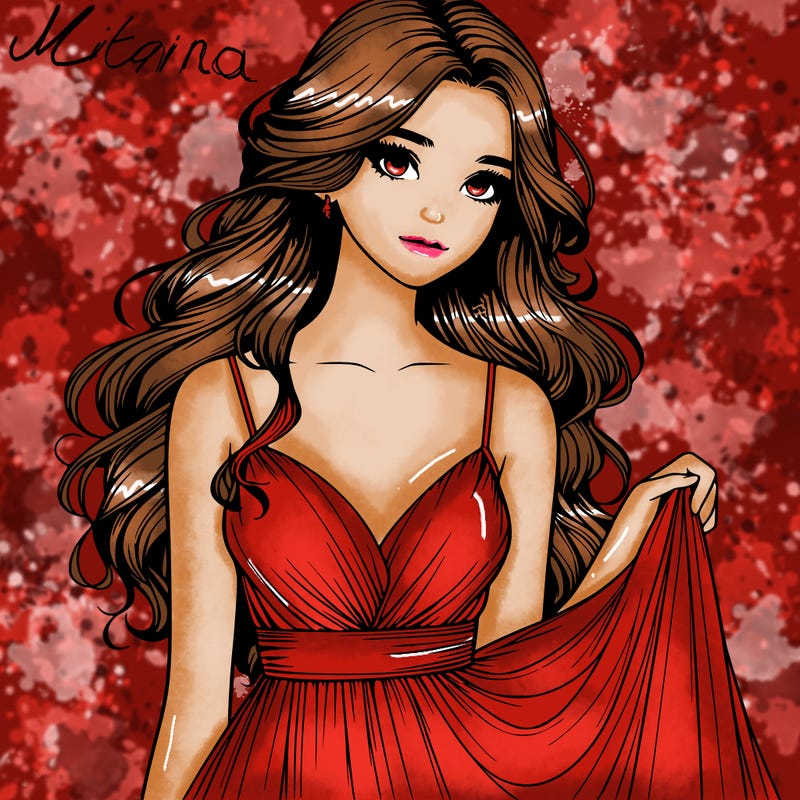 realistic girl in flowy silky prom dress