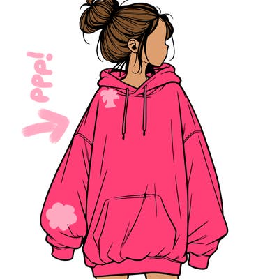 realistic girl with a oversized sweatshirt on and a bun