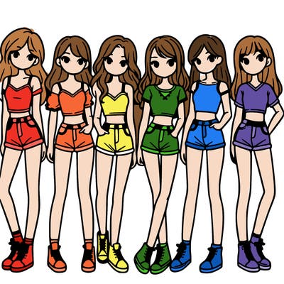 a group of girls wearing crop tops and shorts