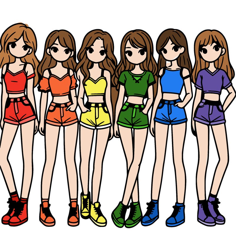 a group of girls wearing crop tops and shorts