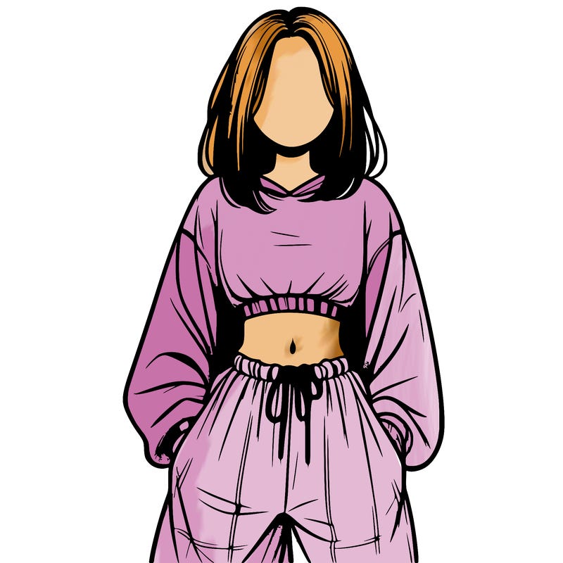 realistic girl faceless with baggy pants and a crop top