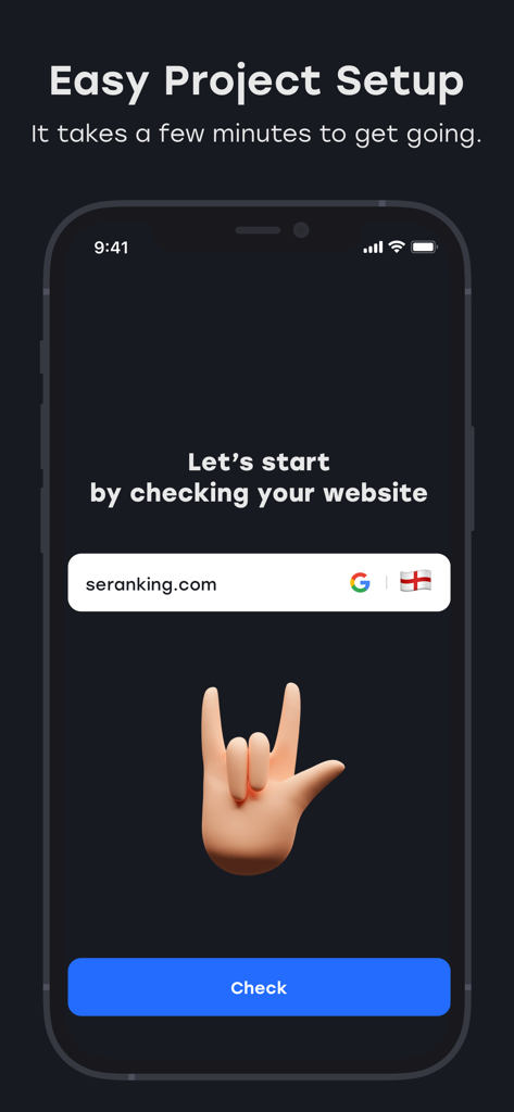 SE Ranking Pro - Interfaccia dell'app mobile SE Ranking Pro per una facile configurazione del progetto del sito web