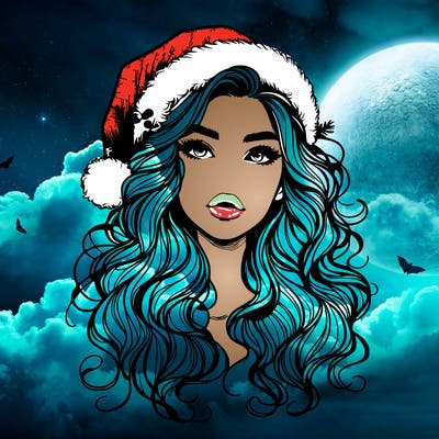 realistic christmas girl with wavy hair and lips