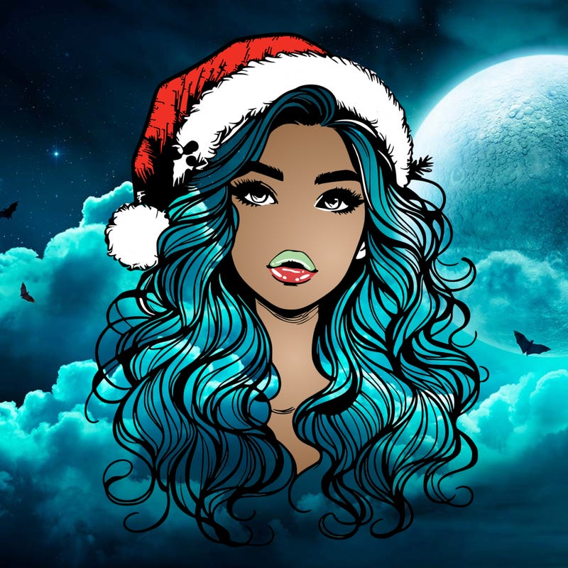 realistic christmas girl with wavy hair and lips
