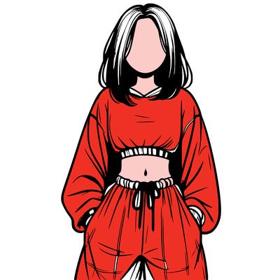 realistic girl faceless with baggy pants and a crop top