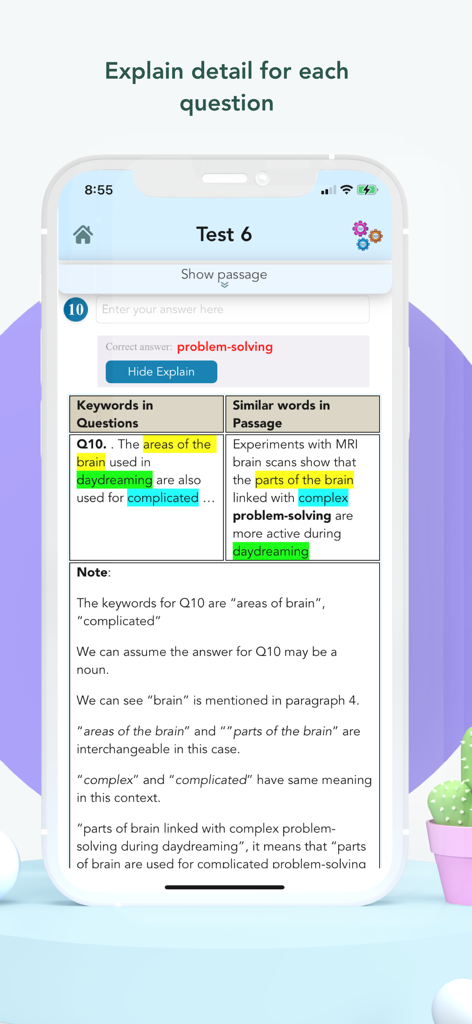 IELTS Reading - Advanced - A detailed explanation of an IELTS reading test question showing keyword matching and analysis.