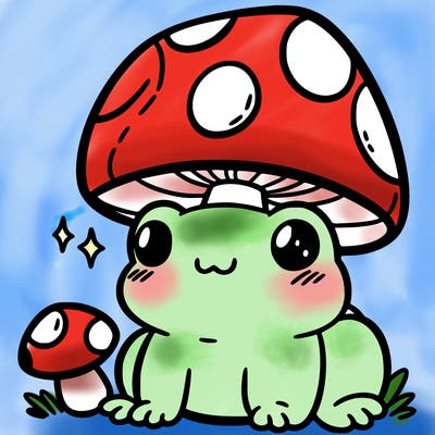 a cute frog with a mushroom hat
