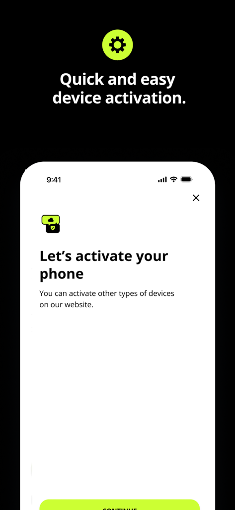 My Straight Talk App-Bildschirm, der die schnelle und einfache Telefonaktivierung anzeigt