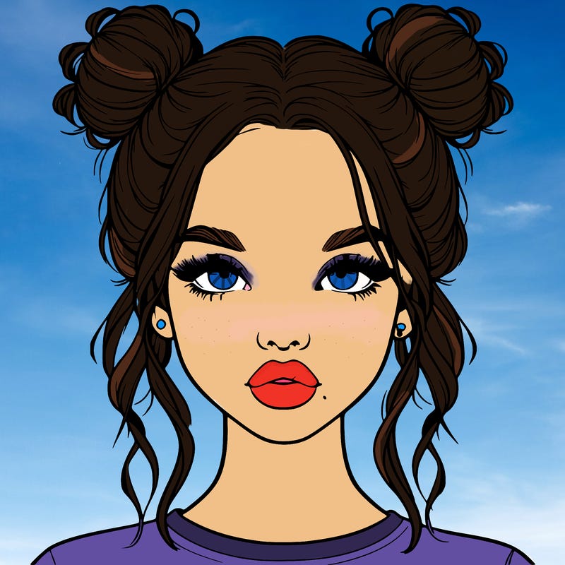 realistic girl with two buns in hair and lips