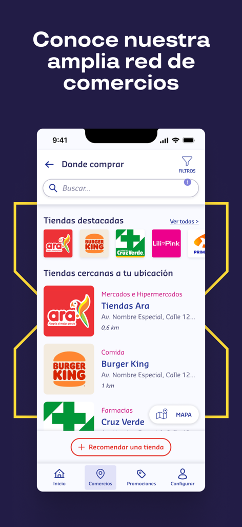 Pluxee Colombia - Interface of the Pluxee Colombia app showing a list of merchants and stores near the user location