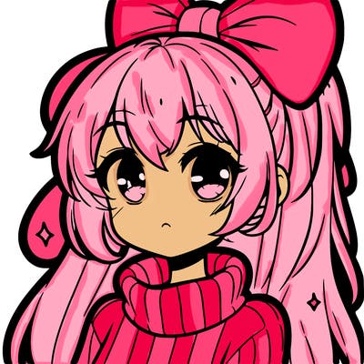 anime girl with hairbow wearing a turtleneck