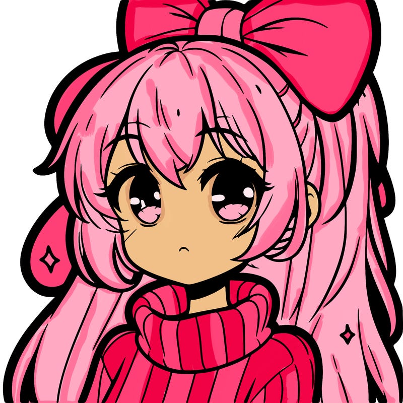 anime girl with hairbow wearing a turtleneck