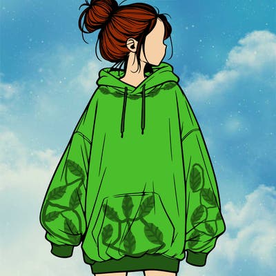 realistic girl with a oversized sweatshirt on and a bun