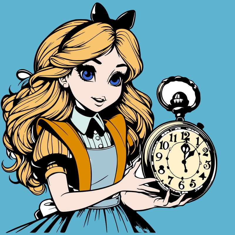 realistic alice in wonderland holding a large watch