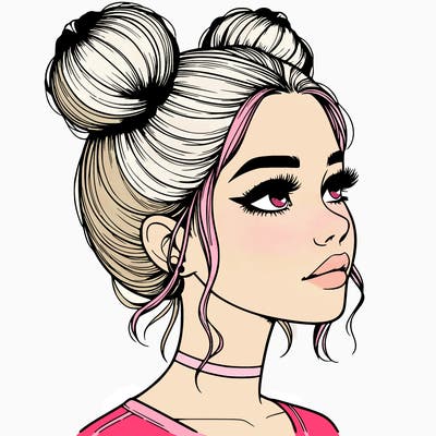 realistic girl with buns on the top of her head