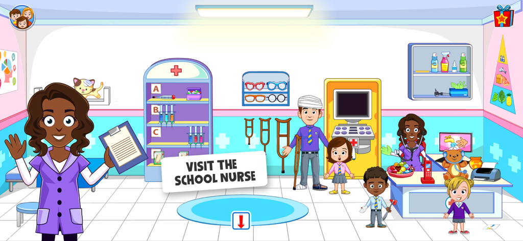 Visit the school nurse in the My Town Preschool educational app