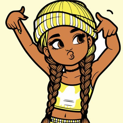 realistic teenage girl with braids and a beanie and crop top doing 🫶🏼