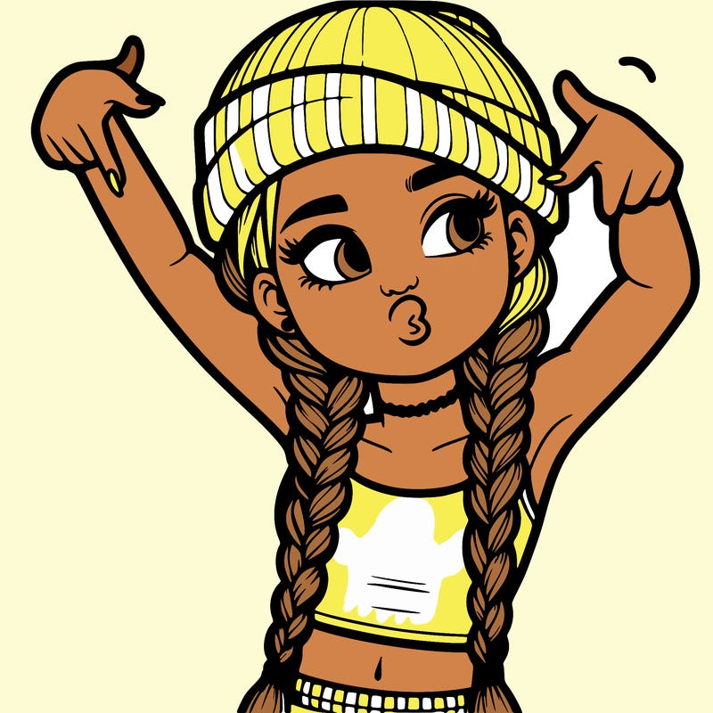 realistic teenage girl with braids and a beanie and crop top doing 🫶🏼