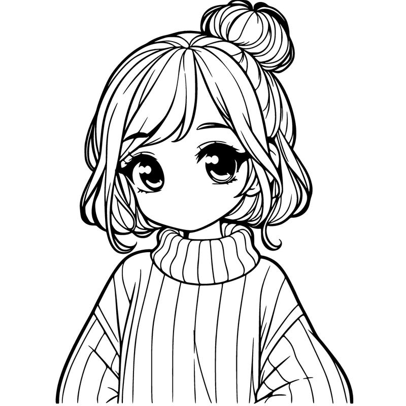 realistic girl with a oversize sweater and a bun