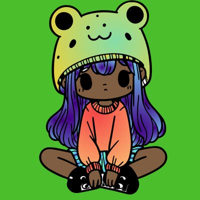 a girl wearing a frog hat and some frog socks