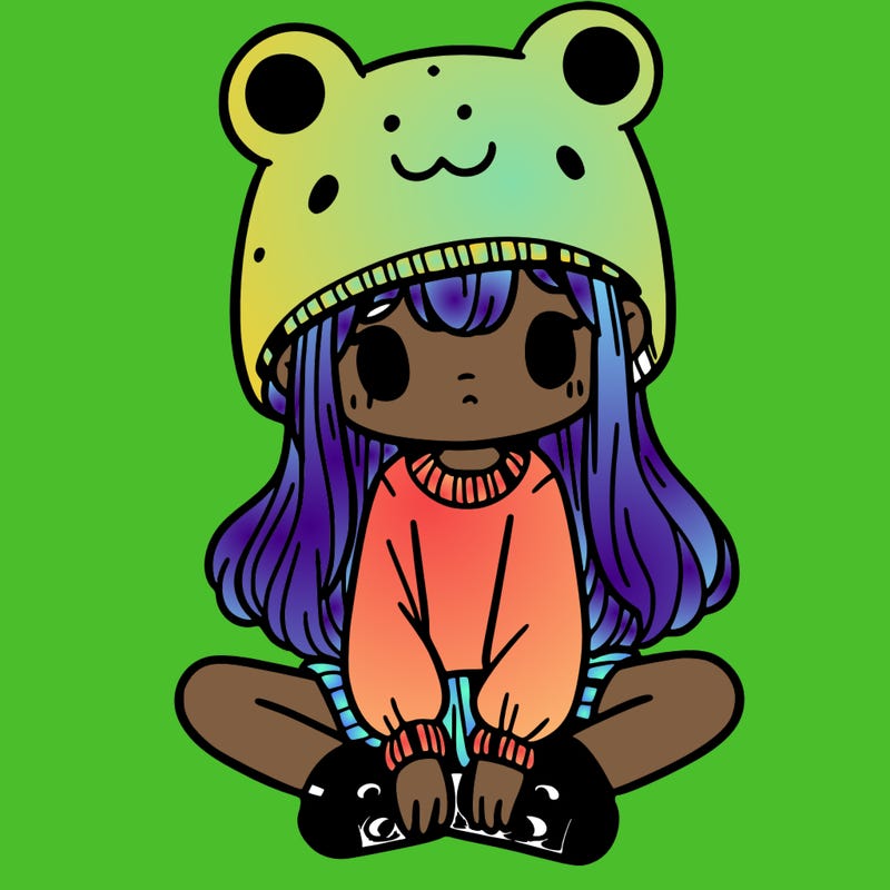 a girl wearing a frog hat and some frog socks