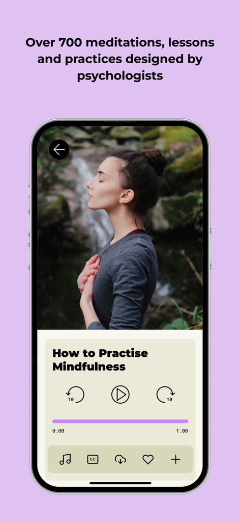 Smiling Mind: Mental Wellbeing - Smartphone screen showing a mindfulness lesson in the Smiling Mind app with text about over 700 psychologist-designed practices.