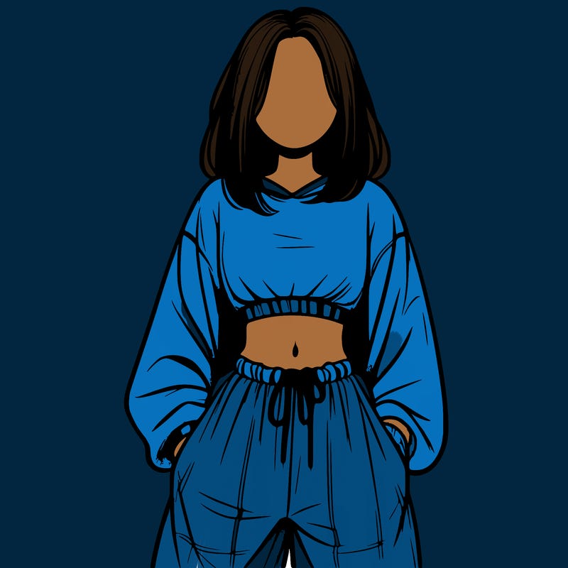 realistic girl faceless with baggy pants and a crop top