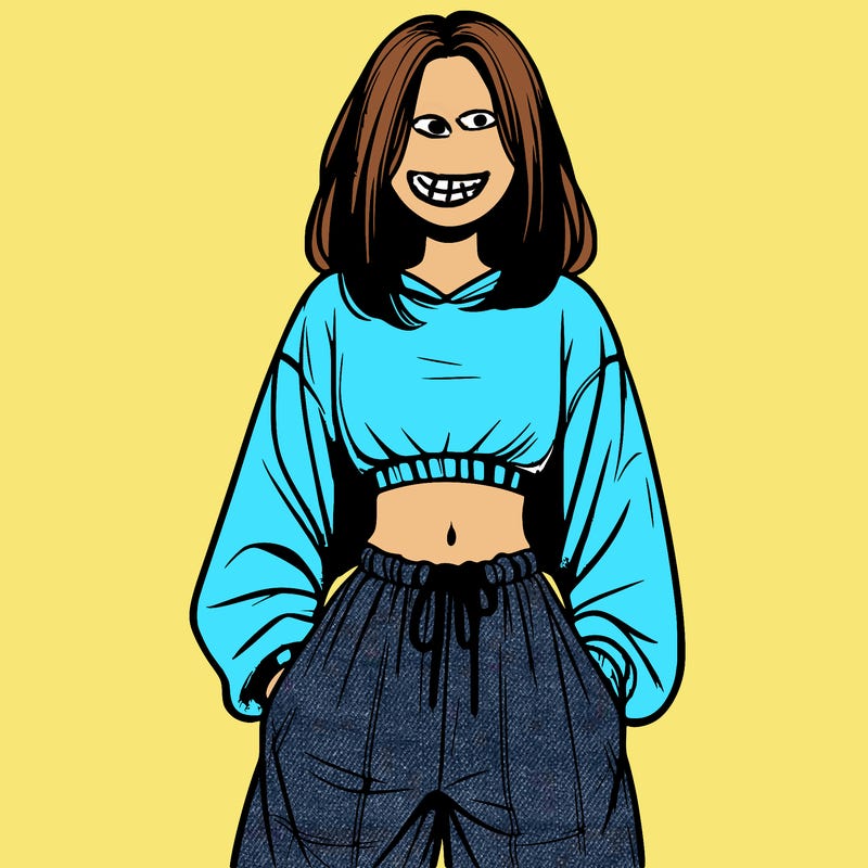 realistic girl faceless with baggy pants and a crop top